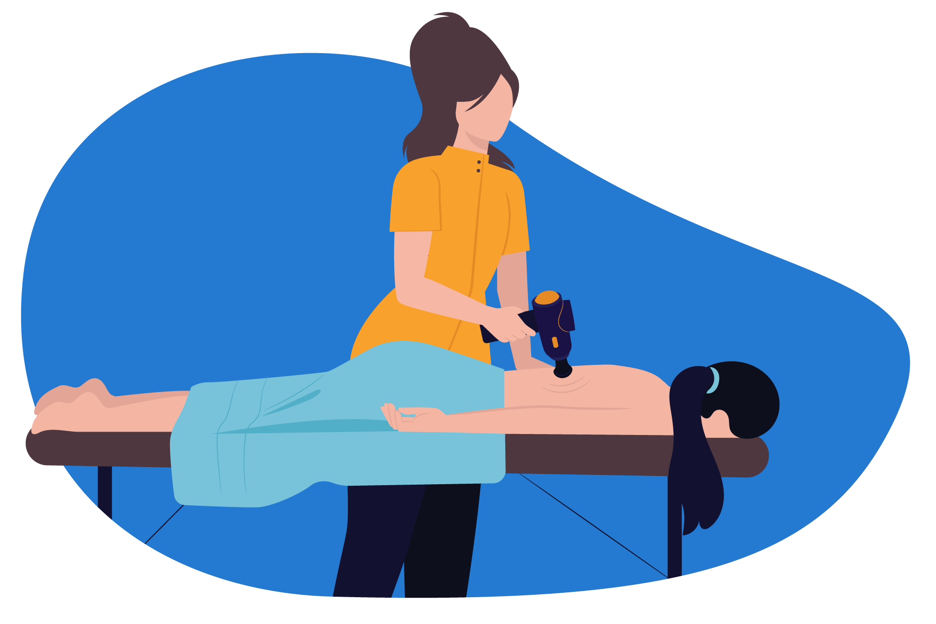 Ilustração de um profissional fazendo massagem em outra pessoa.